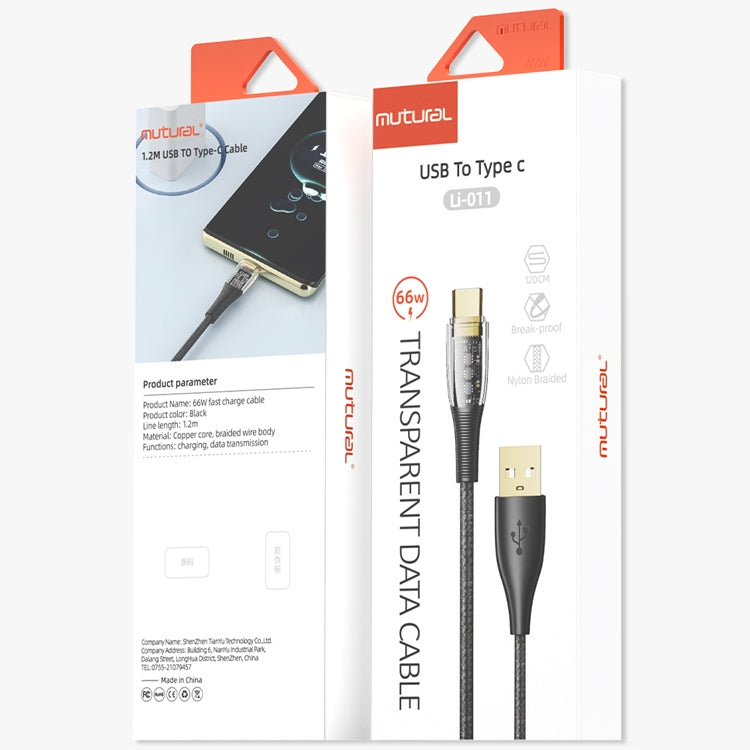 Mutural Li-CC011 酷派系列 66W USB 轉Type-C 透明充電數據線1.2米