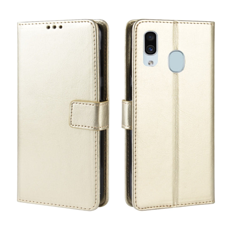 適用於三星Galaxy A20/A30 瘋馬紋左右翻蓋皮套帶支架&卡槽&相框