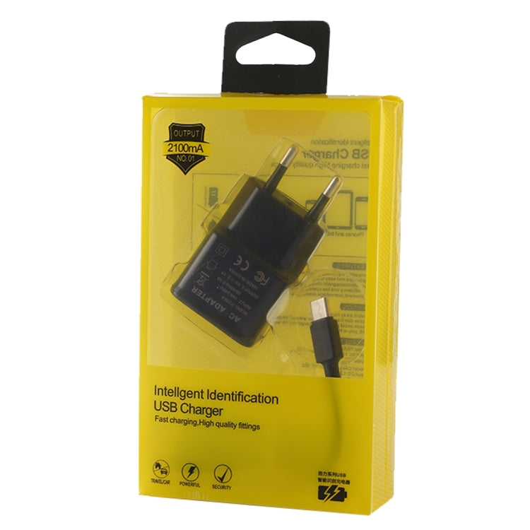 5V 2.1A 智能USB充電器帶1m長USB to Micro USB 充電線，歐規