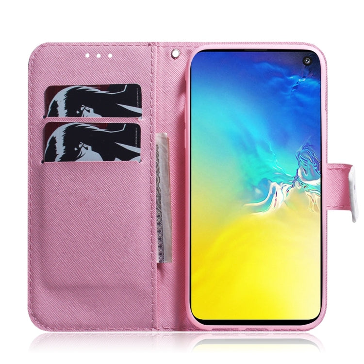 適用於三星 Galaxy S10 E 木蘭花圖案 彩繪左右開皮套，帶支架&卡槽&錢包