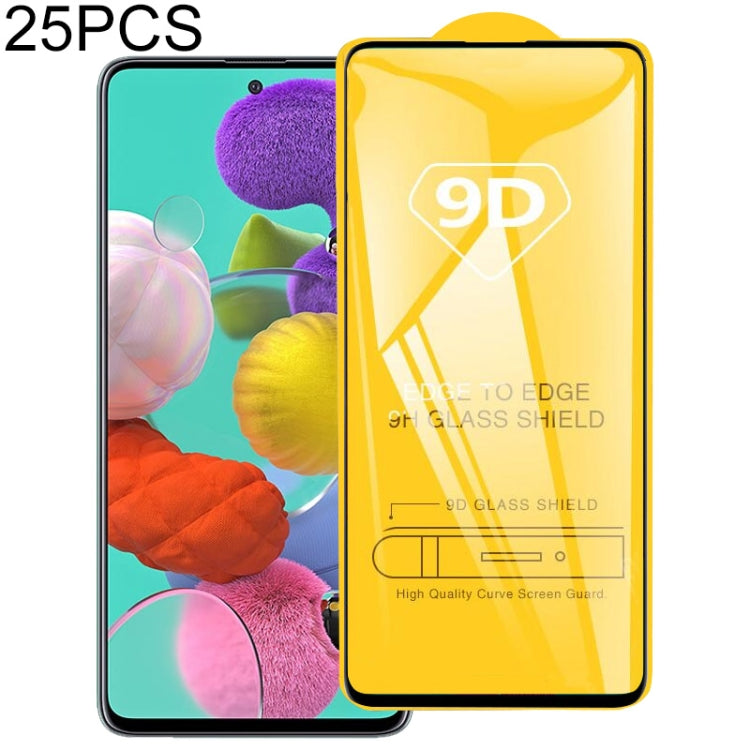 25 PCS 適用於 三星Galaxy A51 9D絲印二強 全屏鋼化玻璃膜
