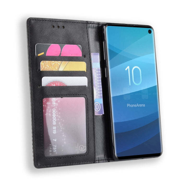 適用於三星 Galaxy S10 磁扣復古紋左右翻蓋皮套 帶支架&卡槽&錢包
