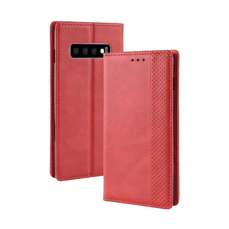 適用於三星 Galaxy S10 磁扣復古紋左右翻蓋皮套 帶支架&卡槽&錢包