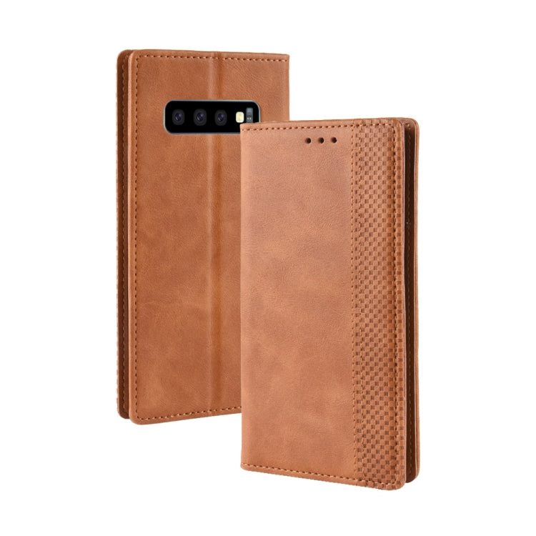 適用於三星 Galaxy S10 磁扣復古紋左右翻蓋皮套 帶支架&卡槽&錢包