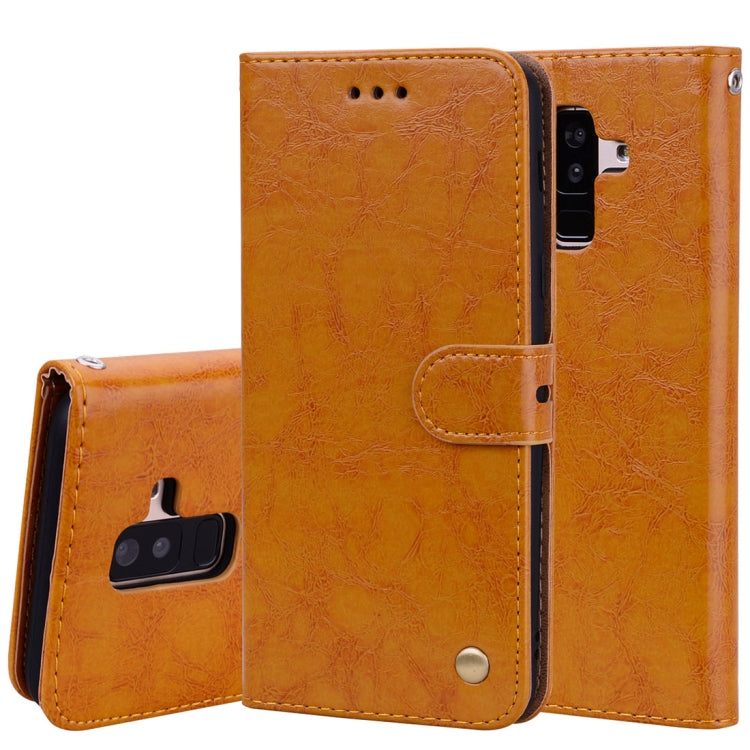 適用於三星蓋世樂 A6 Plus  男女商務款油蠟紋左右翻蓋皮套帶支架&卡槽&錢包