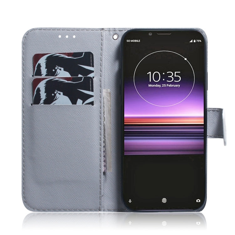 適用於索尼 Xperia 1 油畫貓頭鷹圖案 彩繪左右開皮套，帶支架&卡槽&錢包