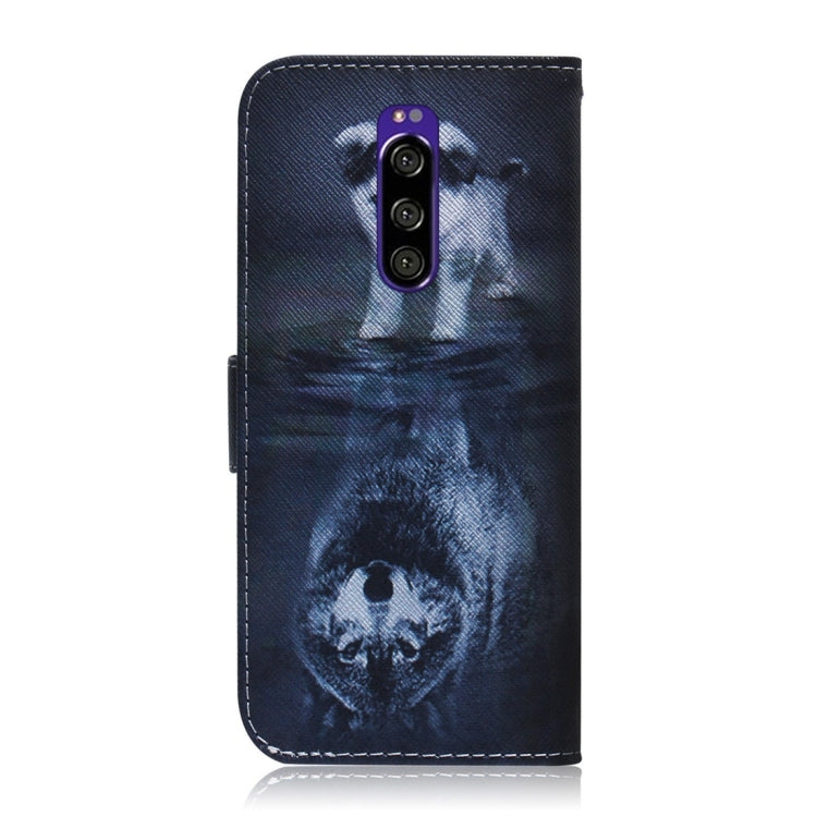 適用於索尼 Xperia 1 狼和狗圖案 彩繪左右開皮套，帶支架&卡槽&錢包