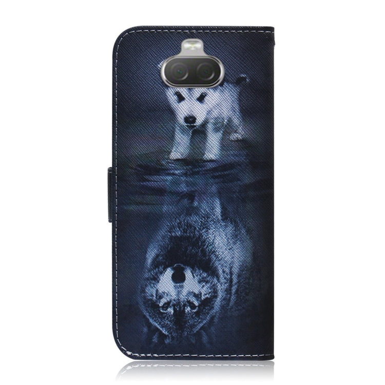 適用於索尼 Xperia 10 狼和狗圖案 彩繪左右開皮套，帶支架&卡槽&錢包