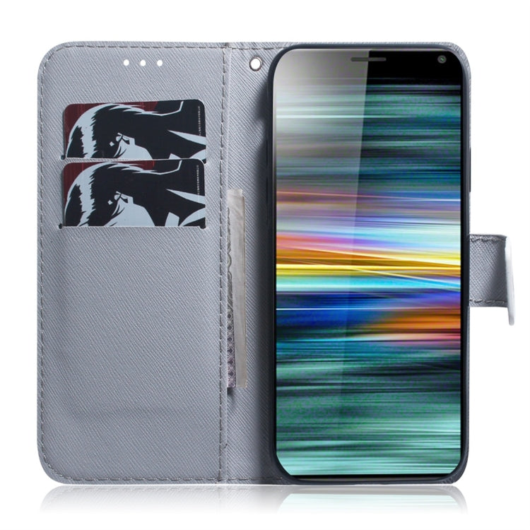適用於索尼 Xperia 10 白狼圖案 彩繪左右開皮套，帶支架&卡槽&錢包