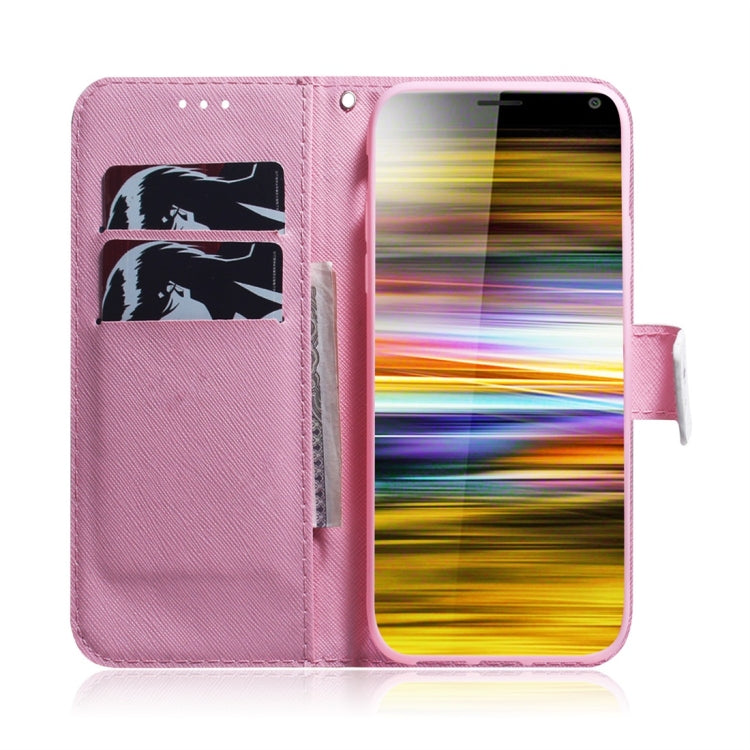 適用於索尼 Xperia 10 Plus 木蘭花圖案 彩繪左右開皮套，帶支架&卡槽&錢包