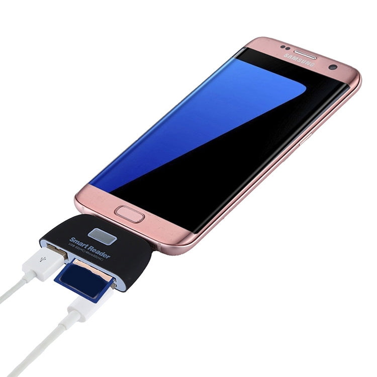Micro SD +SD + USB2.0 + Micro USB 轉 Micro USB OTG智能讀卡器轉換器帶LED指示燈