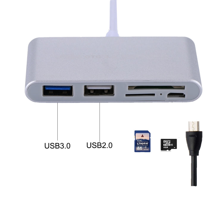 5合1 Micro SD +SD + USB3.0 + USB2.0 + Micro USB 轉 Type-C HUB OTG讀卡器適配器