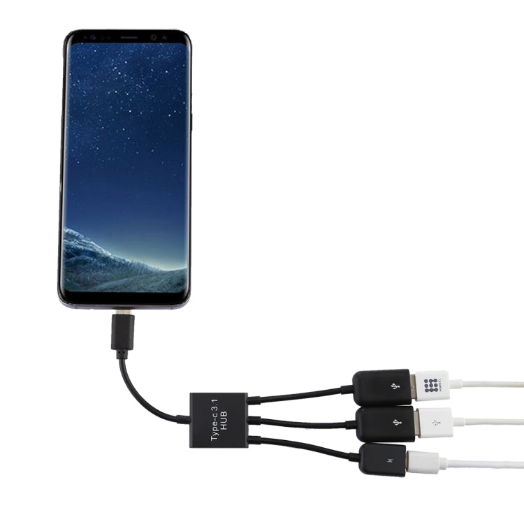 USB-C / Type-C公頭 轉 2口USB母頭+Micro USB 母頭集線器適配器