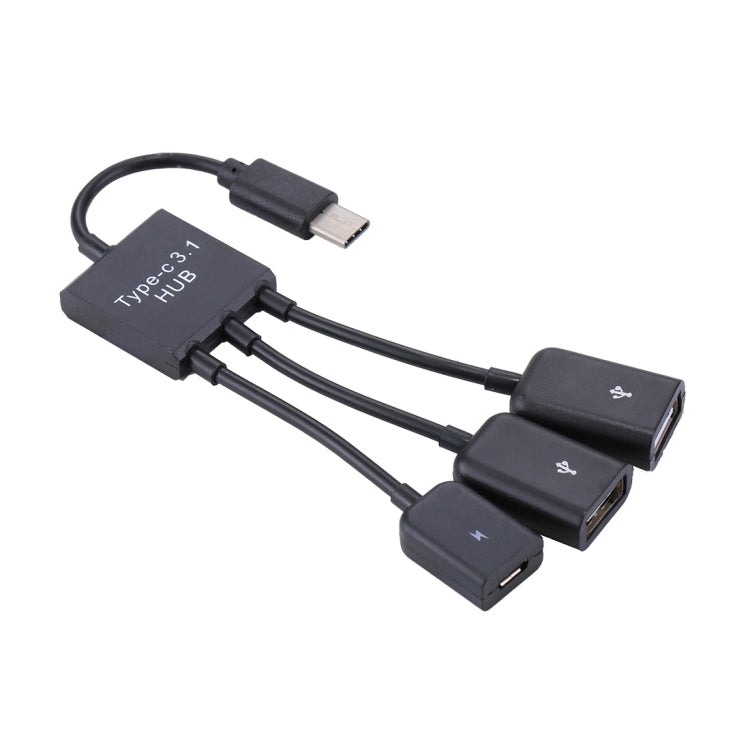 USB-C / Type-C公頭 轉 2口USB母頭+Micro USB 母頭集線器適配器