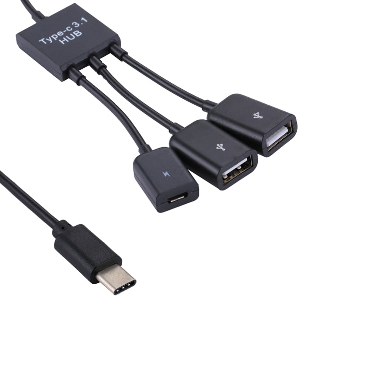 USB-C / Type-C公頭 轉 2口USB母頭+Micro USB 母頭集線器適配器