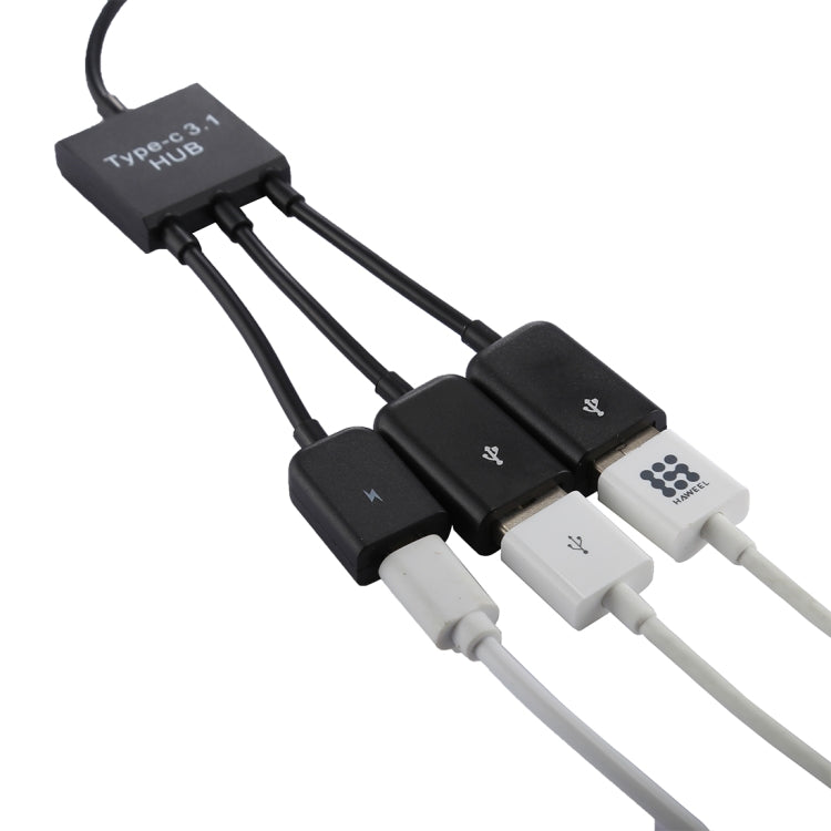 USB-C / Type-C公頭 轉 2口USB母頭+Micro USB 母頭集線器適配器