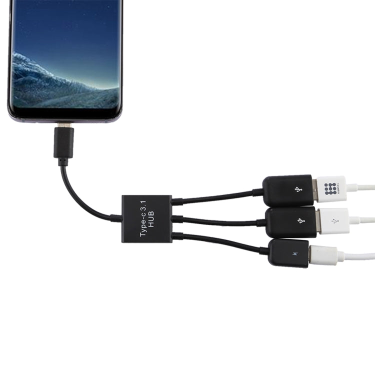 USB-C / Type-C公頭 轉 2口USB母頭+Micro USB 母頭集線器適配器