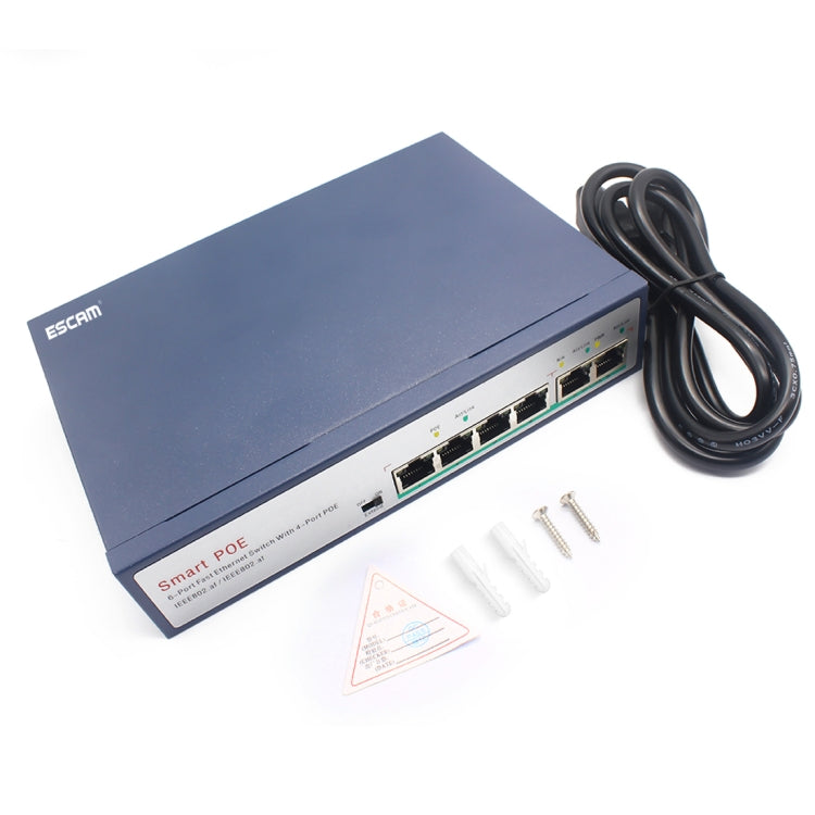 ESCAM POE 4+2 POE交換機 傳輸距離150m