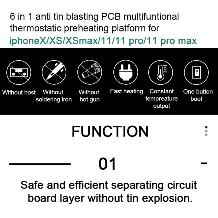 BAKU BA-676 110V-120V 多功能 PCB IC 除膠恆溫加熱平台，適用於iPhone X / XS / XS Max / 11 / 11 Pro / 11 Pro Max，國標