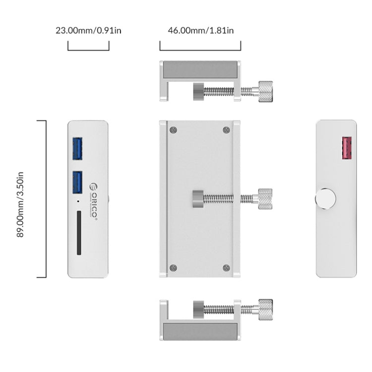 ORICO MH2AC-U3 鋁合金2口USB3.0/SD卡槽集線器帶卡扣