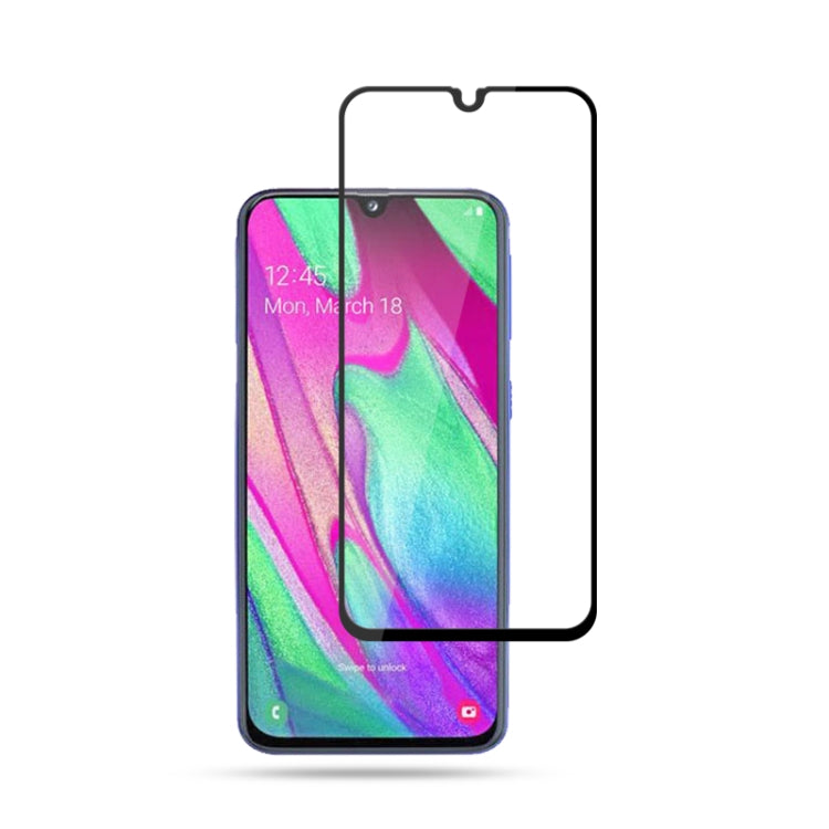 mocolo 三星 Galaxy A40 0.33mm 9H 2.5D全膠絲印全屏鋼化玻璃保護膜 (顏色：黑色)