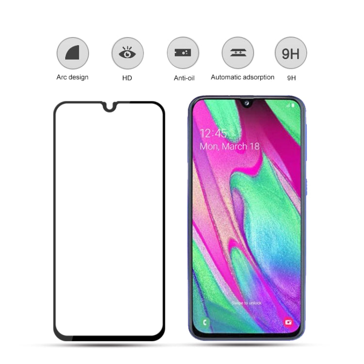 mocolo 三星 Galaxy A40 0.33mm 9H 2.5D全膠絲印全屏鋼化玻璃保護膜 (顏色：黑色)