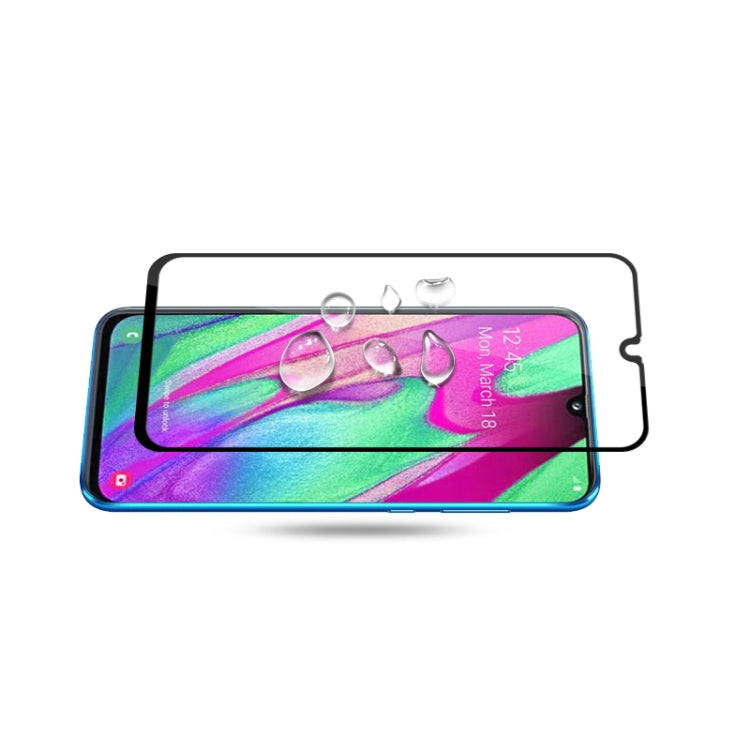 mocolo 三星 Galaxy A40 0.33mm 9H 2.5D全膠絲印全屏鋼化玻璃保護膜 (顏色：黑色)