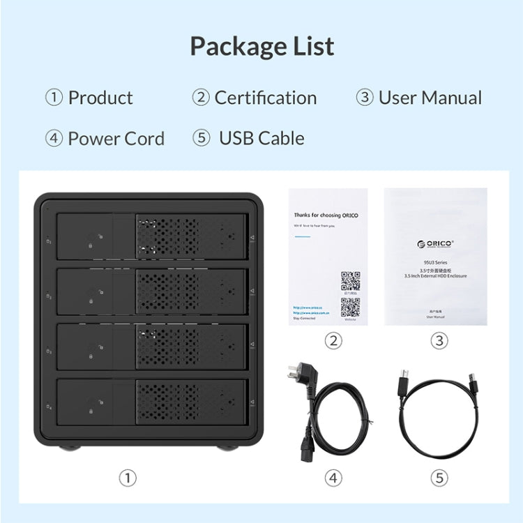 ORICO 9548RU3-BK 3.5英寸USB3.0鋁合金四盤位陣列櫃