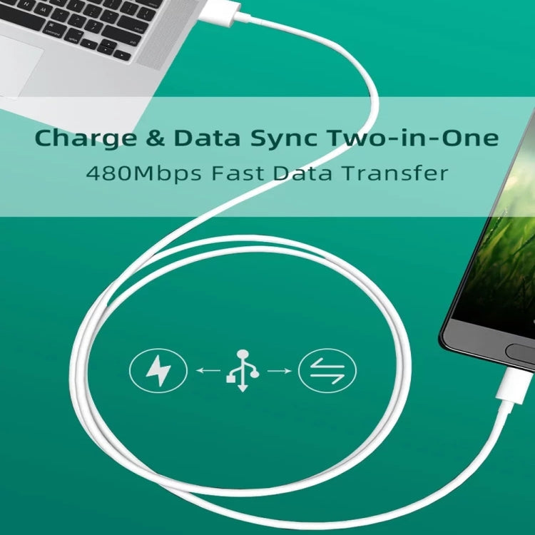 2.4A USB公頭轉Micro USB公頭接口 充電線，長度：1m (白色)