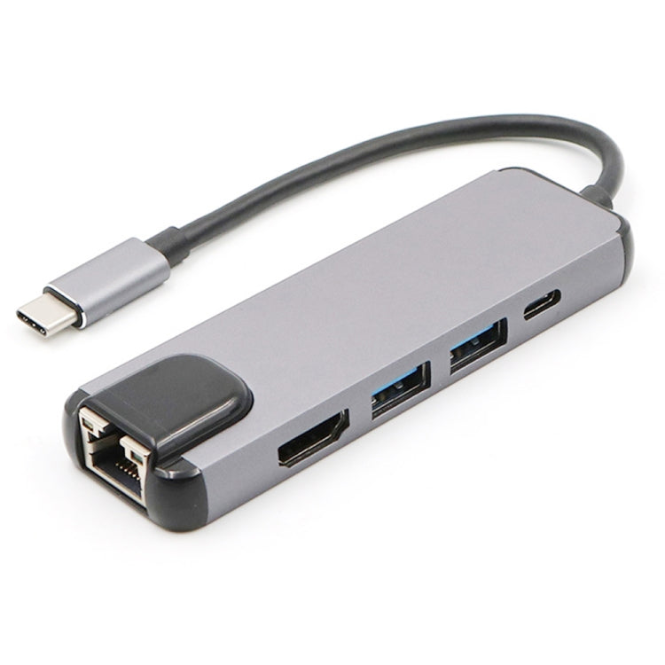 Type-c 3.1 轉高清4K hdmi + rj45 +USB3.0 +USB 2.0 + PD 5合1轉換器多功能擴展塢