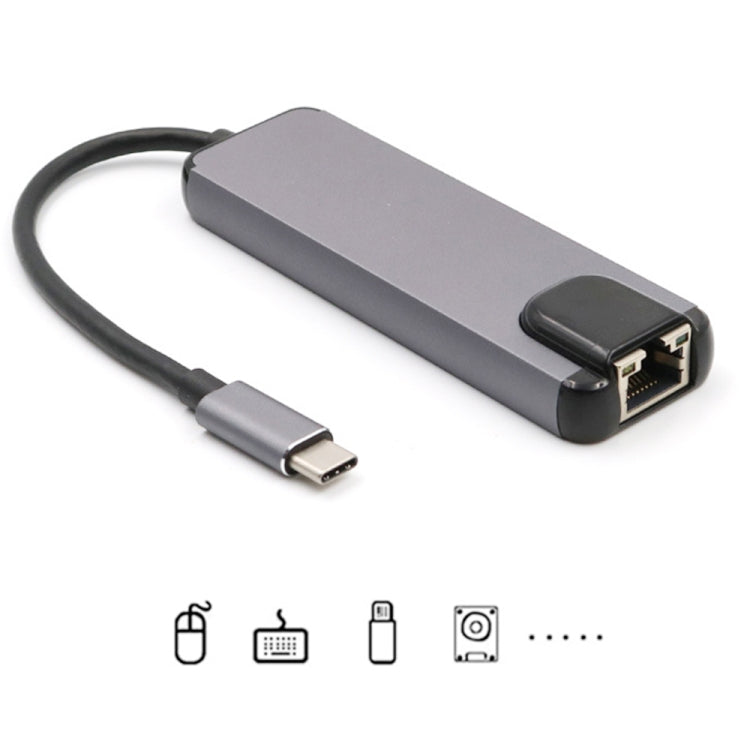 Type-c 3.1 轉高清4K hdmi + rj45 +USB3.0 +USB 2.0 + PD 5合1轉換器多功能擴展塢