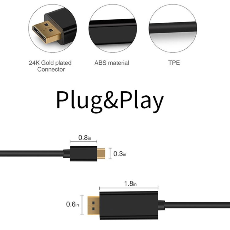 4K 60Hz Type-C轉DP DisplayPort 連接線轉接線 線長：1.8米