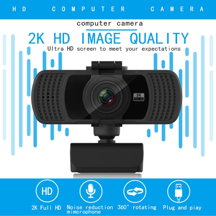 Richwell PC-06 400W像素2K高清攝像頭自動對焦360度旋轉視頻會議攝像頭 帶麥克風