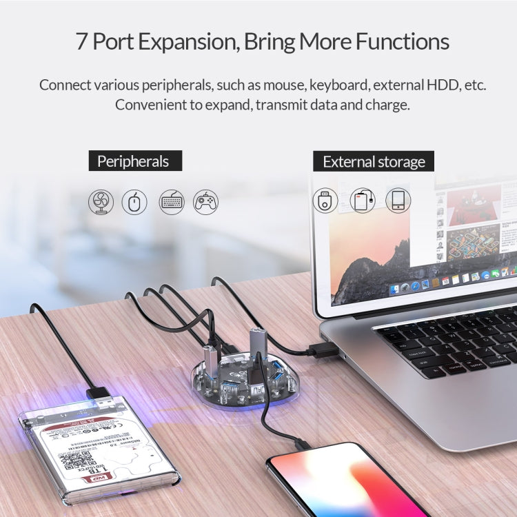 ORICO 7口USB3.0透明桌面集線器，支持OTG拓展 H7U-U3