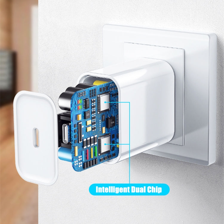 2合一 PD 20W 單個Type-C接口旅行充 + 3A PD3.0 Type-C轉8 Pin 快充數據線套裝，線長：2m，美規