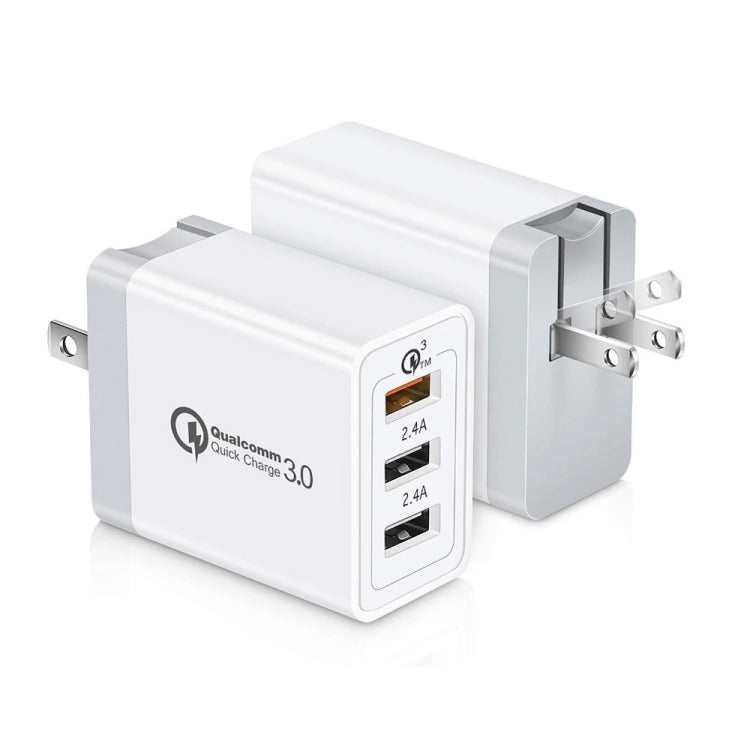 SDC-30W 2合一 USB轉8 Pin數據線 + 30W QC 3.0 USB + 2.4A 雙USB 2.0接口 手機平板通用快速充電器旅行充套裝，美規