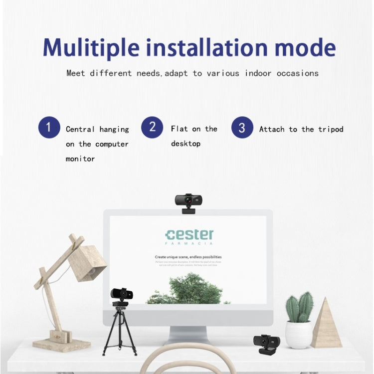 C5 400萬像素 自動對焦 2K 360度旋轉直播USB免驅攝像頭帶麥克風