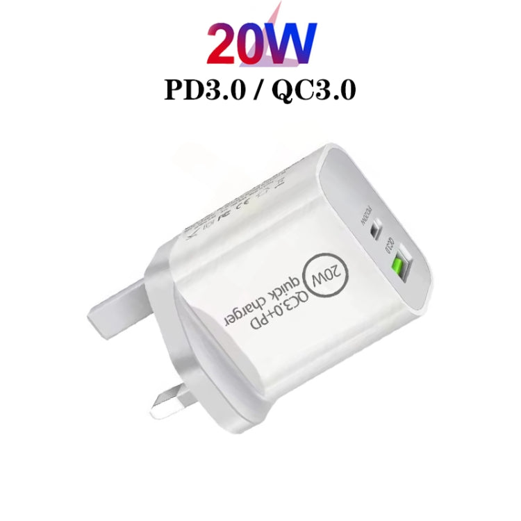 SDC-20WA+C 20W PD + QC 3.0 USB 雙口快充通用旅行充帶 USB轉Micro USB快充數據線，英規