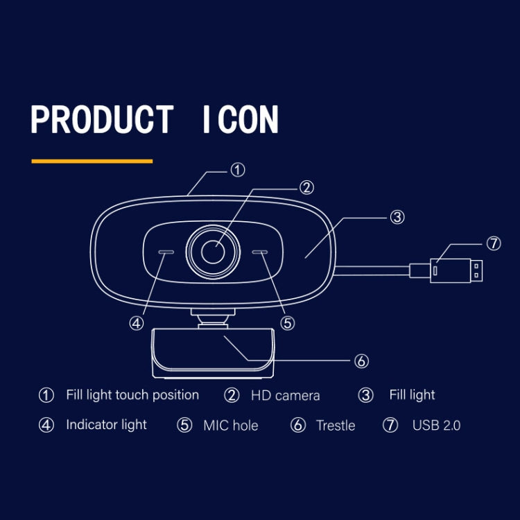 C10 2K高清無畸變鏡頭360度旋轉三檔補光USB免驅電腦攝像頭 內置清晰麥克風