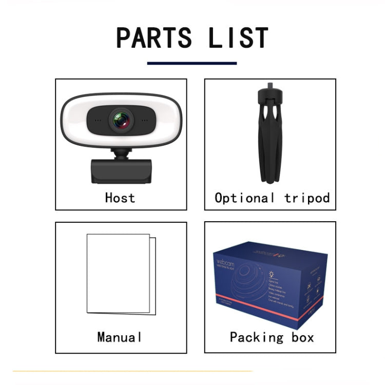 C10 2K高清無畸變鏡頭360度旋轉三檔補光USB免驅電腦攝像頭 內置清晰麥克風