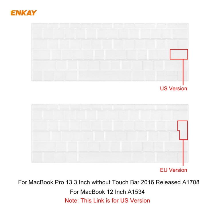 ENKAY 美版筆記本超薄TPU鍵盤保護膜 適用於MacBook 12 inch A1534 (2015) / Pro 13.3 inch A1708 (不帶Touch Bar)