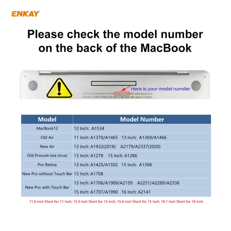 ENKAY 美版筆記本超薄TPU鍵盤保護膜 適用於MacBook 12 inch A1534 (2015) / Pro 13.3 inch A1708 (不帶Touch Bar)