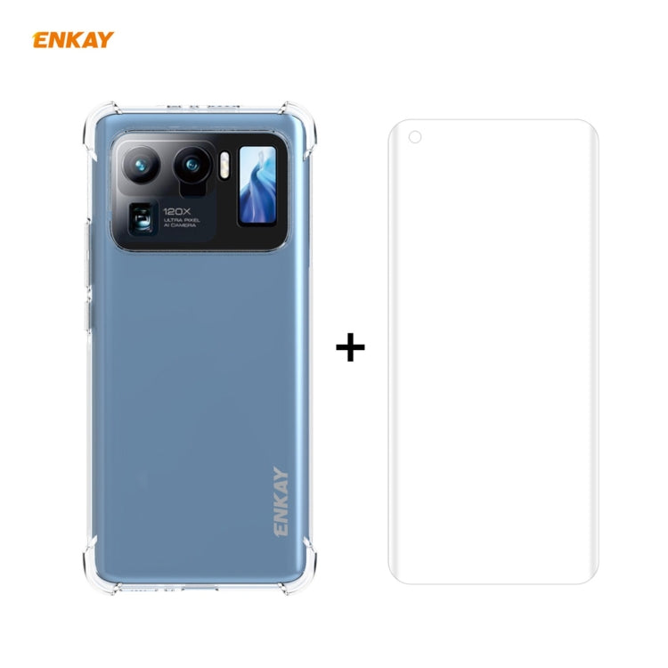 適用於小米 Mi 11 Ultra Hat-Prince ENKAY 透明防摔系列 2合1 四角加厚帶防滑條透明TPU手機防摔保護殼+3D全屏曲面熱彎PET高清屏幕保護膜