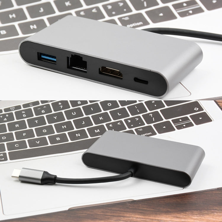 WS-07 Type-C 3.1轉 RJ45+HDMI+USB3.0+pd 4合1轉換器多功能擴展塢