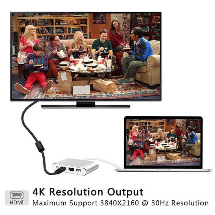 WS-07 Type-C 3.1轉 RJ45+HDMI+USB3.0+pd 4合1轉換器多功能擴展塢