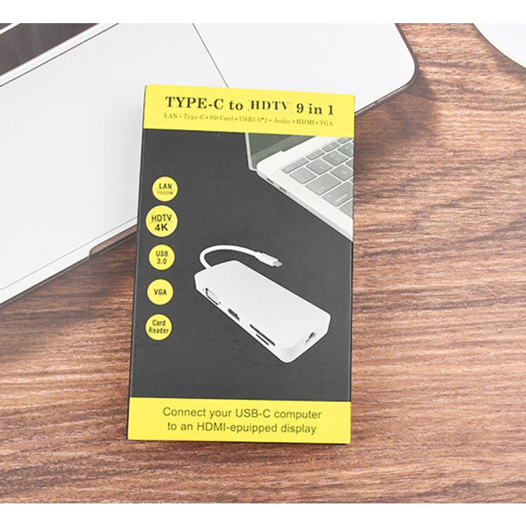 WS-06 9合1 Type-C 轉 RJ45+VGA+PD+HDMI+SD+TF+Audio 3.5+2 x USB3.0集線器適配器