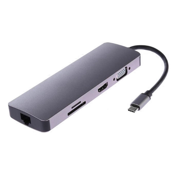 WS-11 8合1 Type-C 轉 HDMI + VGA + SD + TF + RJ45 + PD + 2 x USB3.0集線器適配器轉換器