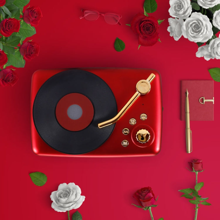 家居唱片機復古藍牙音箱，大功率唱片機音箱，FM復古收音機, T12 (Red)