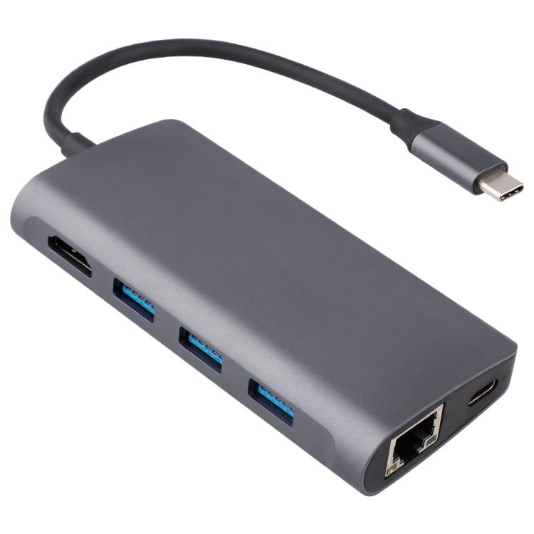 八合一多功能type-c轉HDMI + USB 3.0 x 3 + RJ45 + PD + SD/TF轉換器擴展塢