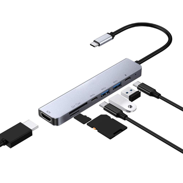 7合一type-c轉HDMI+SD/TF+2xType-C+2xUSB3.0多功能擴展塢